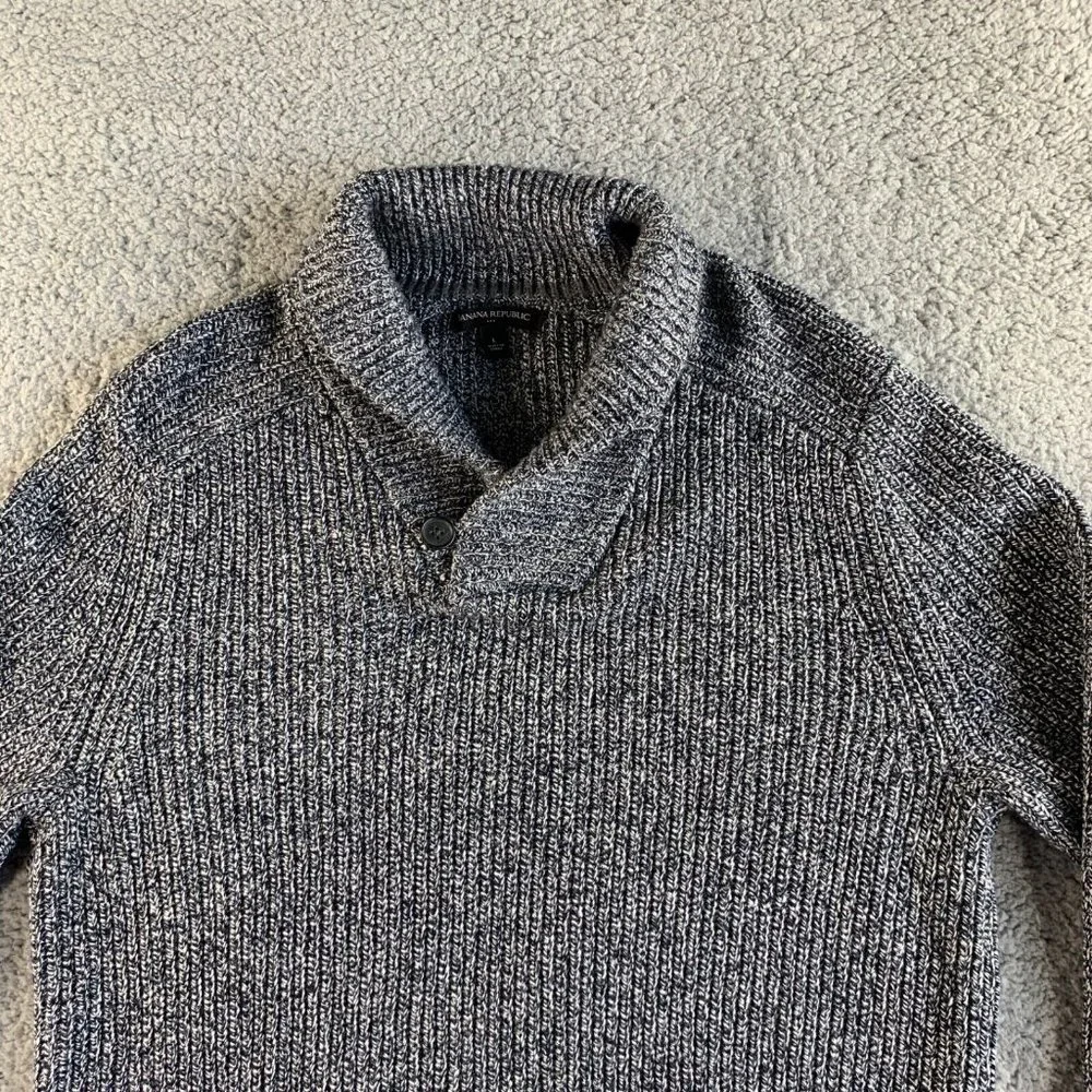 NEW Banana Republic Sweater‎ Mens Large Gray Wool Blend Chunky Knit Shawl Collar